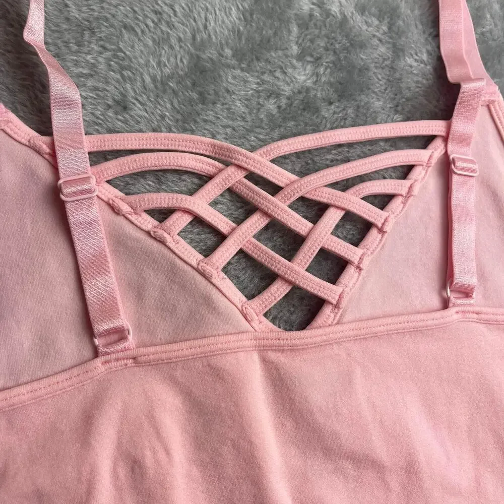 Women's Front V-Lattice Bralette‎ Adjustable Straps NOT PADDED Dusty Pink S/M